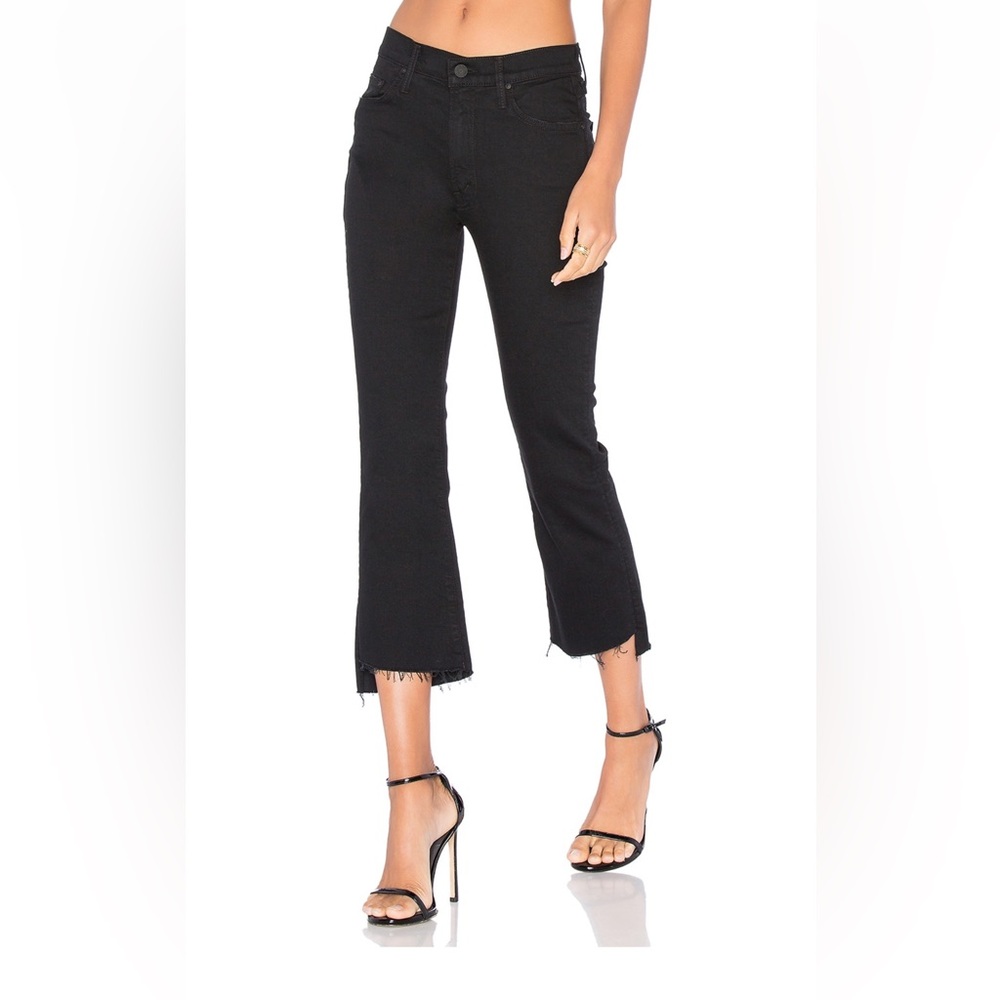 Mother Denim Insider Crop Step Fray - Black Frayed Hem Jeans - in Not Guilty